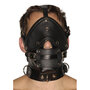 Streng-aussehender-Premium-Maulkorb-aus-Leder-mit-Augenbinde-und-Knebel